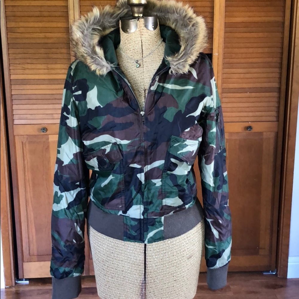 Doki-Geki | Y2K Green Camo Bomber Jacket | M